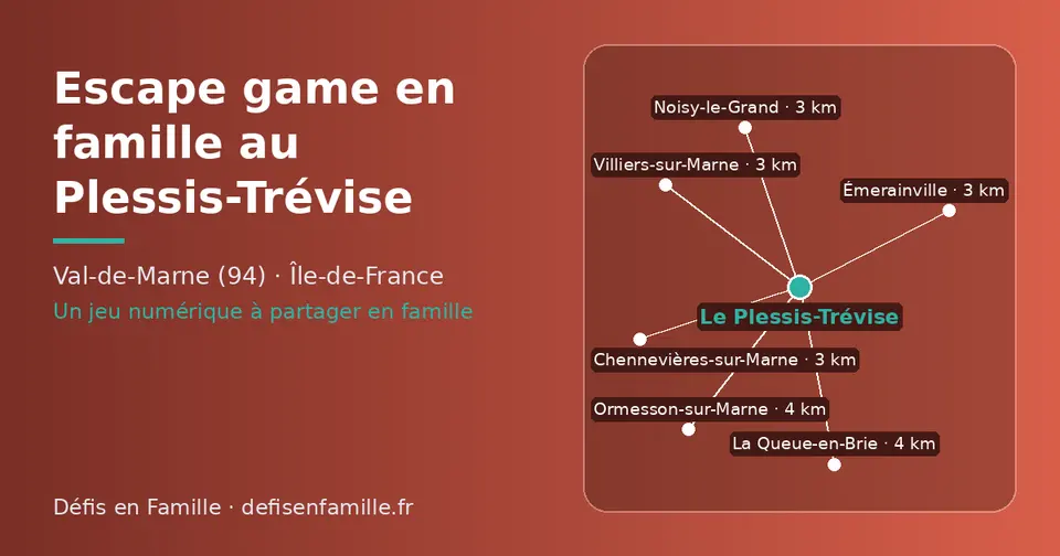 Carte schématique : Le Plessis-Trévise et les communes voisines présentées sur ce site (Émerainville, Chennevières-sur-Marne, Villiers-sur-Marne, Noisy-le-Grand, La Queue-en-Brie, Ormesson-sur-Marne)