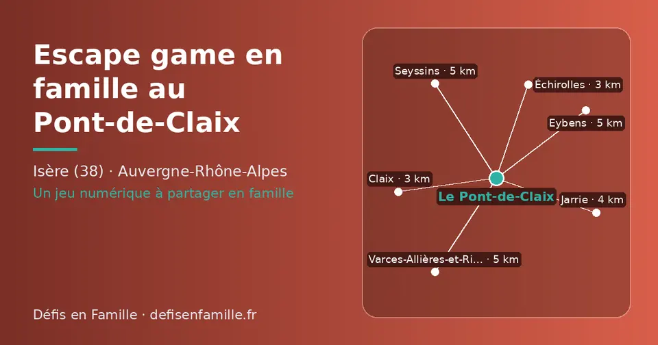 Carte schématique : Le Pont-de-Claix et les communes voisines présentées sur ce site (Échirolles, Claix, Jarrie, Varces-Allières-et-Risset, Seyssins, Eybens)