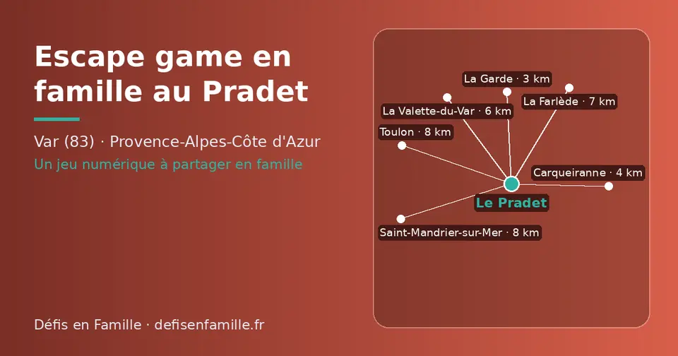 Carte schématique : Le Pradet et les communes voisines présentées sur ce site (La Garde, Carqueiranne, La Valette-du-Var, La Farlède, Saint-Mandrier-sur-Mer, Toulon)