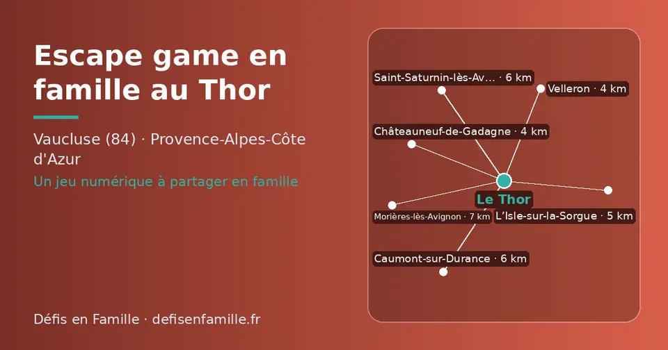 Carte schématique : Le Thor et les communes voisines présentées sur ce site (Châteauneuf-de-Gadagne, Velleron, L’Isle-sur-la-Sorgue, Caumont-sur-Durance, Saint-Saturnin-lès-Avignon, Morières-lès-Avignon)