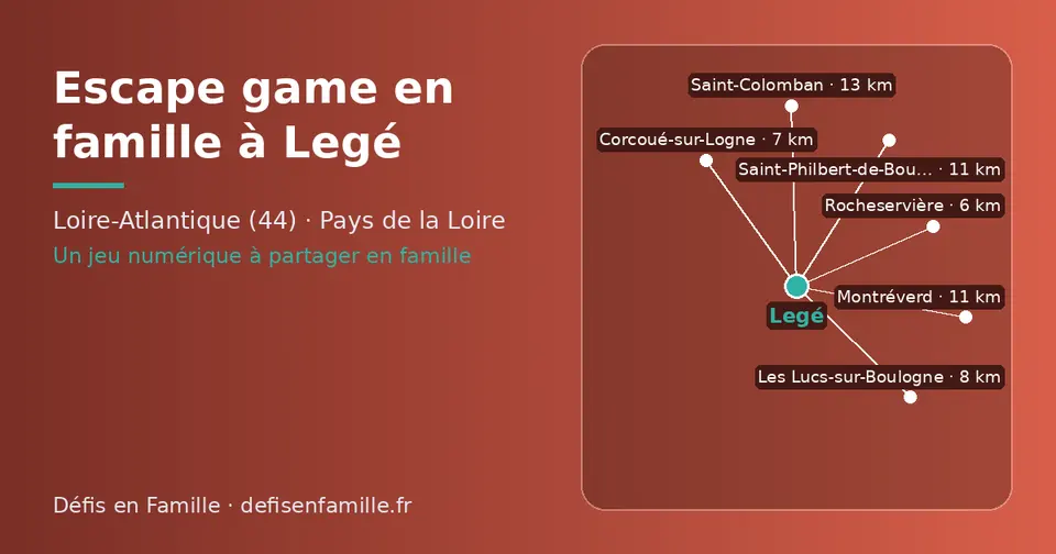 Carte schématique : Legé et les communes voisines présentées sur ce site (Rocheservière, Corcoué-sur-Logne, Les Lucs-sur-Boulogne, Montréverd, Saint-Philbert-de-Bouaine, Saint-Colomban)