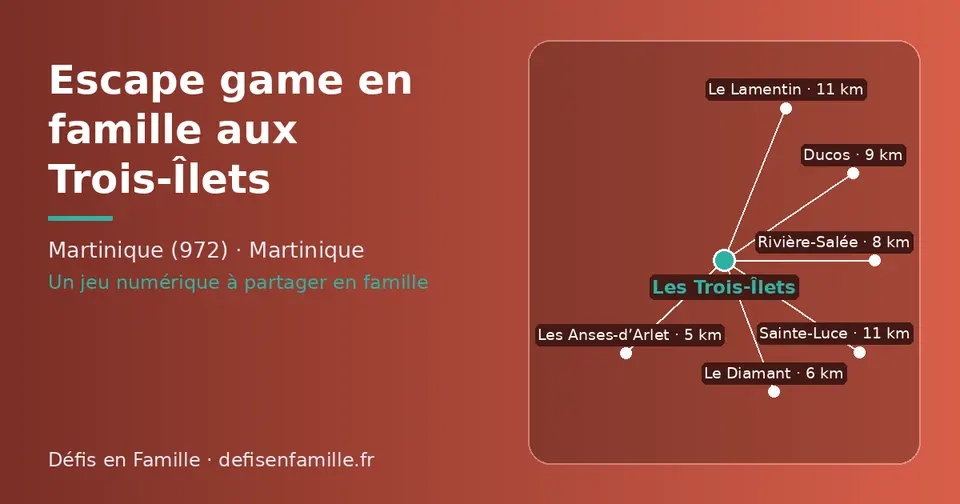Carte schématique : Les Trois-Îlets et les communes voisines présentées sur ce site (Les Anses-d’Arlet, Le Diamant, Rivière-Salée, Ducos, Sainte-Luce, Le Lamentin)
