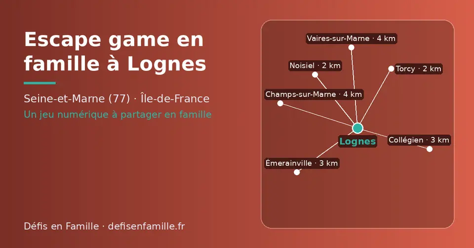 Carte schématique : Lognes et les communes voisines présentées sur ce site (Noisiel, Torcy, Émerainville, Collégien, Champs-sur-Marne, Vaires-sur-Marne)