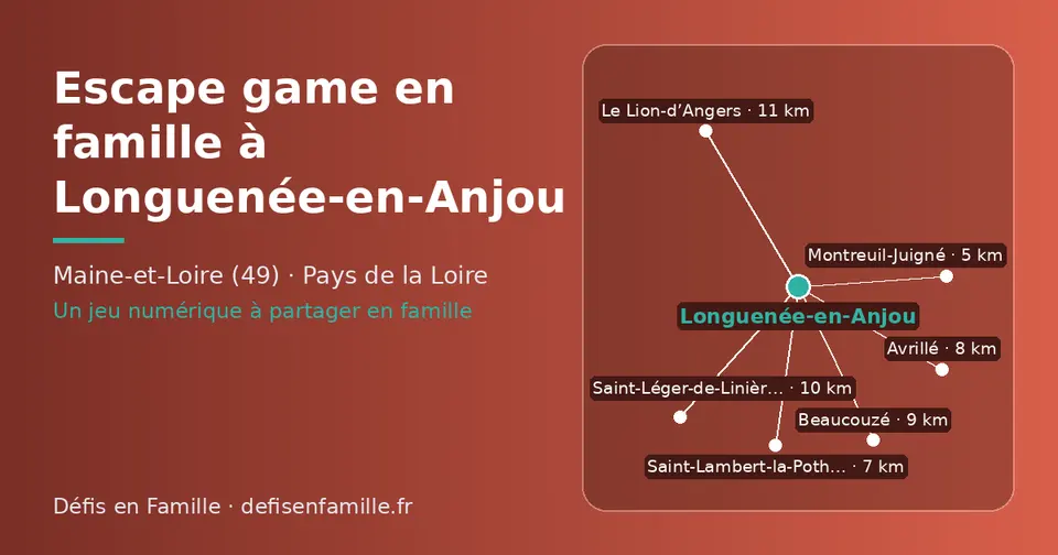 Carte schématique : Longuenée-en-Anjou et les communes voisines présentées sur ce site (Montreuil-Juigné, Saint-Lambert-la-Potherie, Avrillé, Beaucouzé, Saint-Léger-de-Linières, Le Lion-d’Angers)
