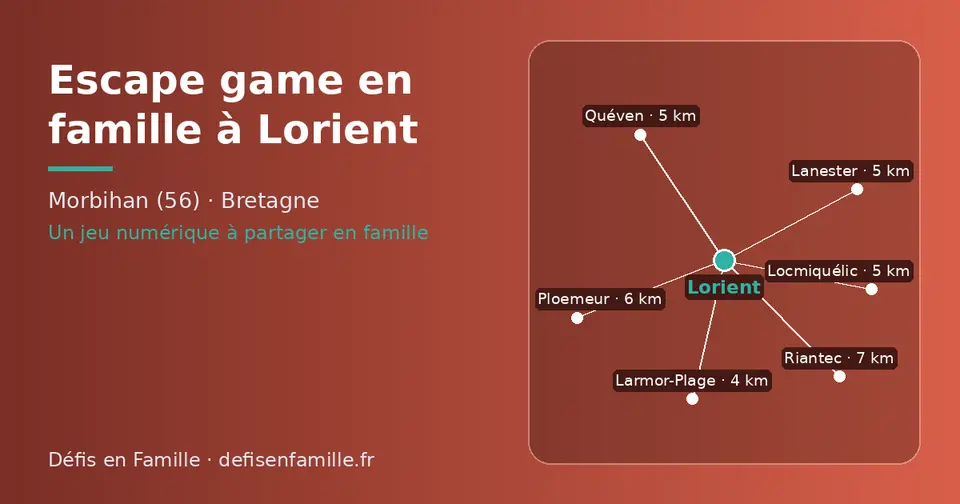 Carte schématique : Lorient et les communes voisines présentées sur ce site (Larmor-Plage, Locmiquélic, Lanester, Quéven, Ploemeur, Riantec)