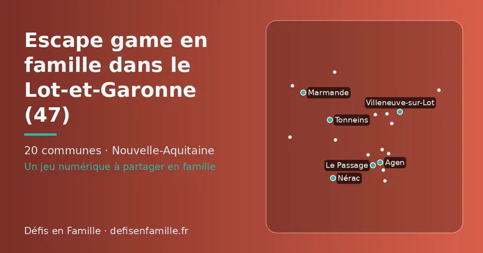 Carte schématique des 20 communes du Lot-et-Garonne présentées sur ce site