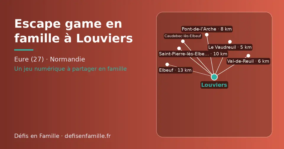 Carte schématique : Louviers et les communes voisines présentées sur ce site (Le Vaudreuil, Val-de-Reuil, Pont-de-l’Arche, Saint-Pierre-lès-Elbeuf, Caudebec-lès-Elbeuf, Elbeuf)