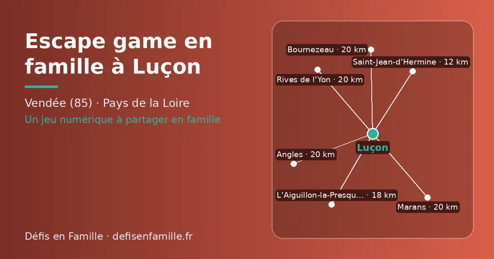Carte schématique : Luçon et les communes voisines présentées sur ce site (Saint-Jean-d’Hermine, L’Aiguillon-la-Presqu’île, Bournezeau, Angles, Rives de l’Yon, Marans)