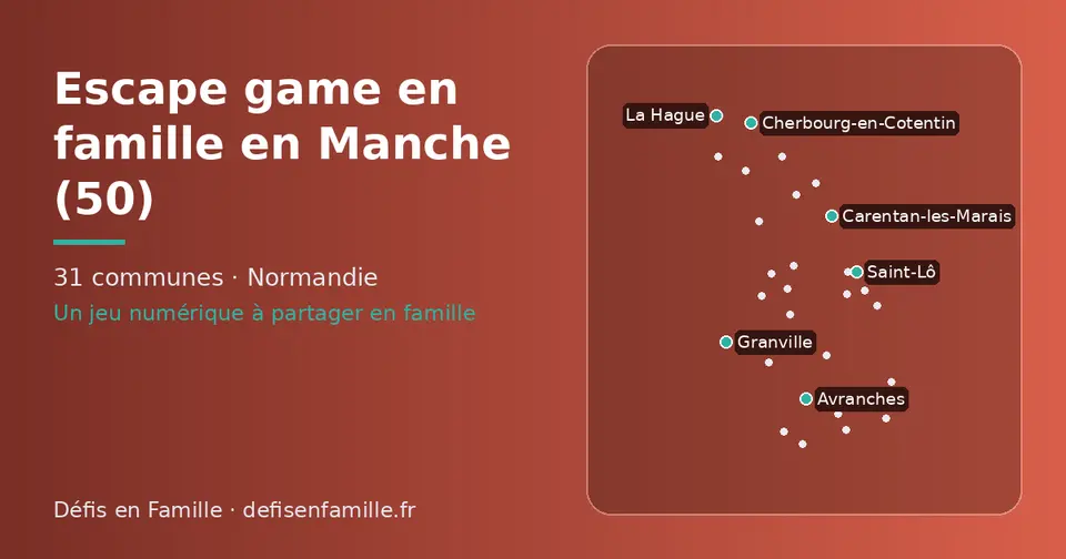 Carte schématique des 31 communes de la Manche présentées sur ce site