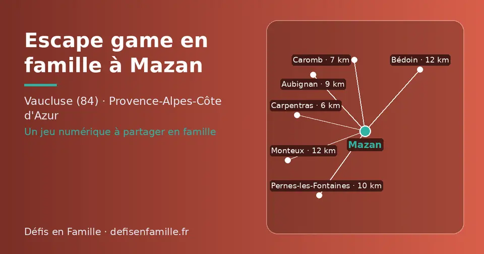 Carte schématique : Mazan et les communes voisines présentées sur ce site (Carpentras, Caromb, Aubignan, Pernes-les-Fontaines, Monteux, Bédoin)