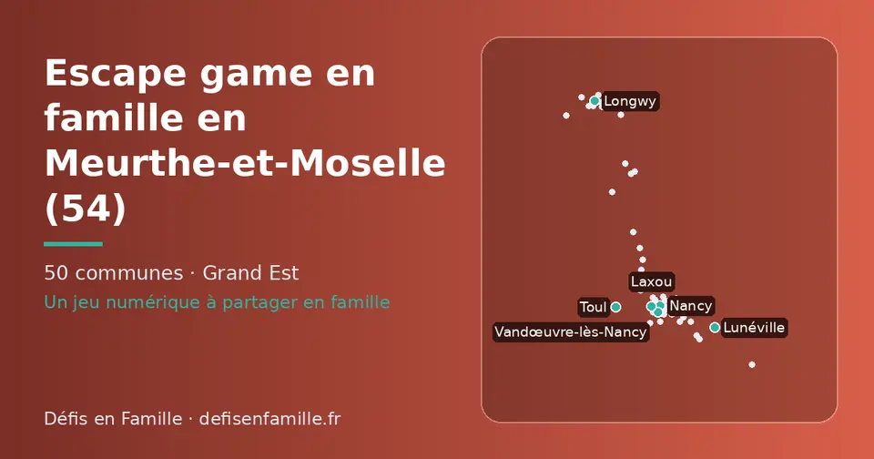 Carte schématique des 50 communes de la Meurthe-et-Moselle présentées sur ce site