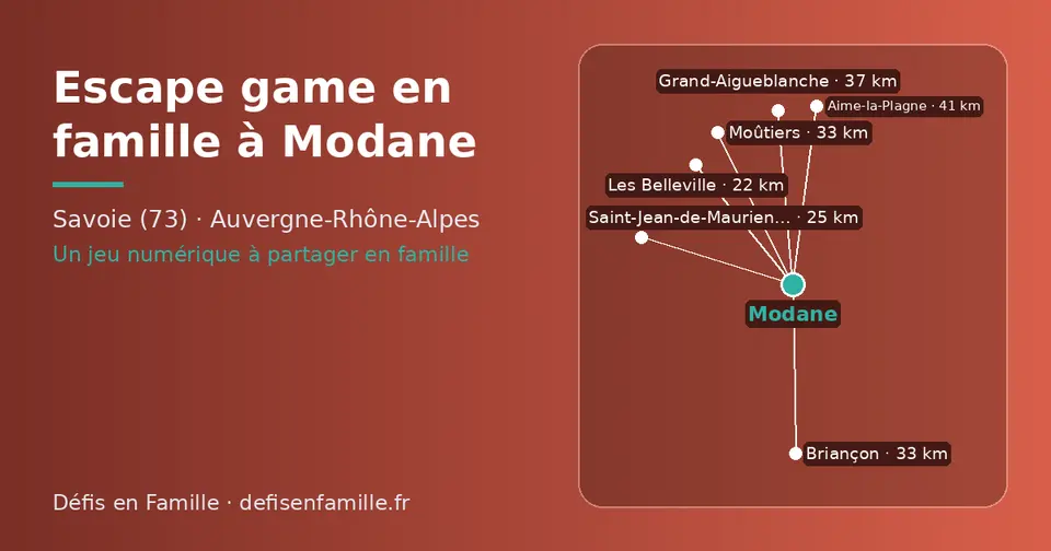 Carte schématique : Modane et les communes voisines présentées sur ce site (Les Belleville, Saint-Jean-de-Maurienne, Briançon, Moûtiers, Grand-Aigueblanche, Aime-la-Plagne)