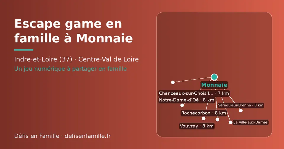 Carte schématique : Monnaie et les communes voisines présentées sur ce site (Chanceaux-sur-Choisille, Notre-Dame-d’Oé, Rochecorbon, Vouvray, Vernou-sur-Brenne, La Ville-aux-Dames)