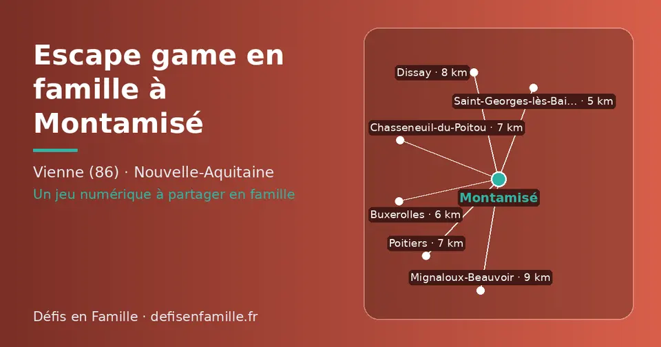 Carte schématique : Montamisé et les communes voisines présentées sur ce site (Saint-Georges-lès-Baillargeaux, Buxerolles, Chasseneuil-du-Poitou, Poitiers, Dissay, Mignaloux-Beauvoir)