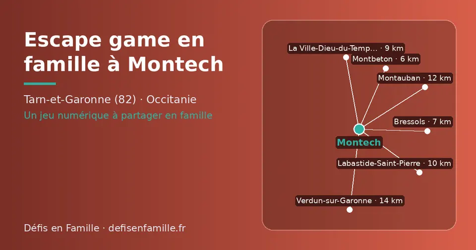 Carte schématique : Montech et les communes voisines présentées sur ce site (Montbeton, Bressols, La Ville-Dieu-du-Temple, Labastide-Saint-Pierre, Montauban, Verdun-sur-Garonne)