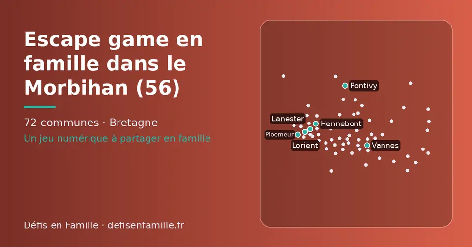 Carte schématique des 72 communes du Morbihan présentées sur ce site