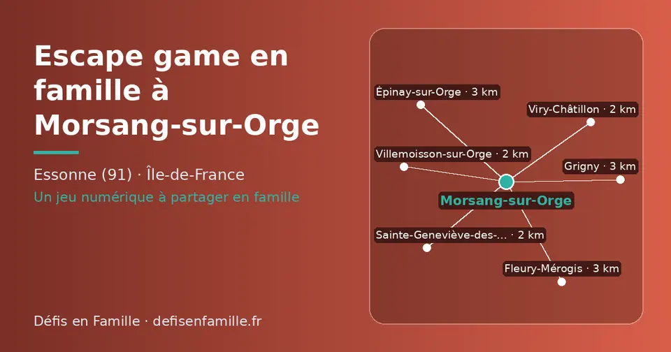Carte schématique : Morsang-sur-Orge et les communes voisines présentées sur ce site (Villemoisson-sur-Orge, Viry-Châtillon, Sainte-Geneviève-des-Bois, Grigny, Épinay-sur-Orge, Fleury-Mérogis)