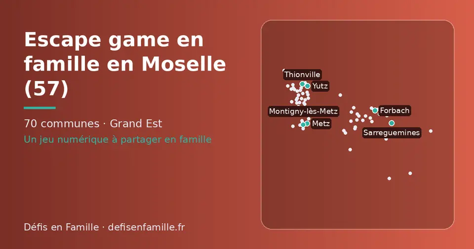 Carte schématique des 70 communes de la Moselle présentées sur ce site