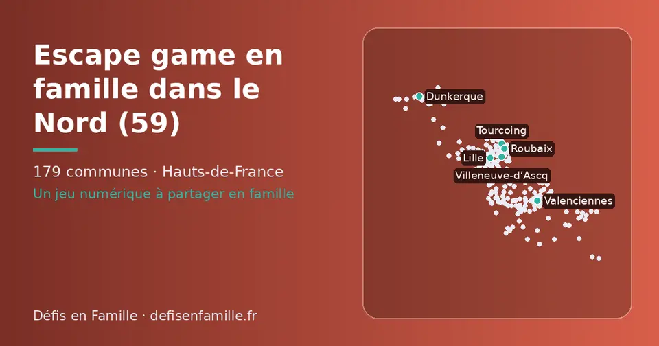 Carte schématique des 179 communes du Nord présentées sur ce site