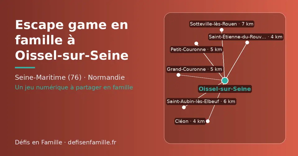 Carte schématique : Oissel-sur-Seine et les communes voisines présentées sur ce site (Cléon, Saint-Étienne-du-Rouvray, Grand-Couronne, Petit-Couronne, Saint-Aubin-lès-Elbeuf, Sotteville-lès-Rouen)