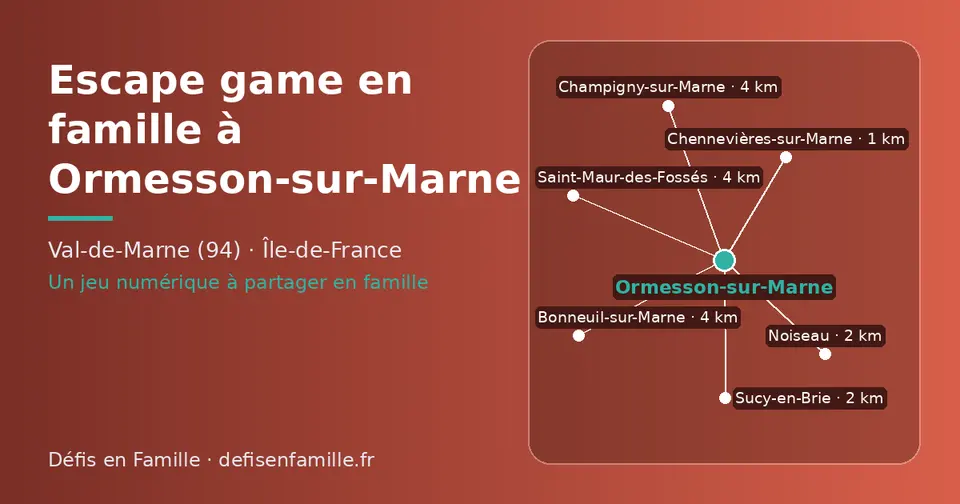 Carte schématique : Ormesson-sur-Marne et les communes voisines présentées sur ce site (Chennevières-sur-Marne, Noiseau, Sucy-en-Brie, Champigny-sur-Marne, Saint-Maur-des-Fossés, Bonneuil-sur-Marne)