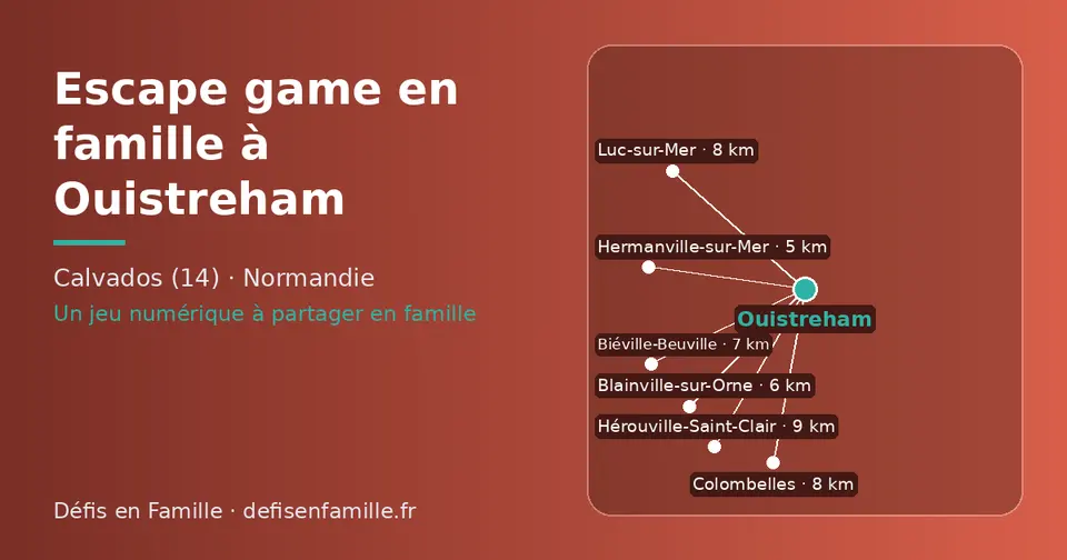 Carte schématique : Ouistreham et les communes voisines présentées sur ce site (Hermanville-sur-Mer, Blainville-sur-Orne, Biéville-Beuville, Luc-sur-Mer, Colombelles, Hérouville-Saint-Clair)