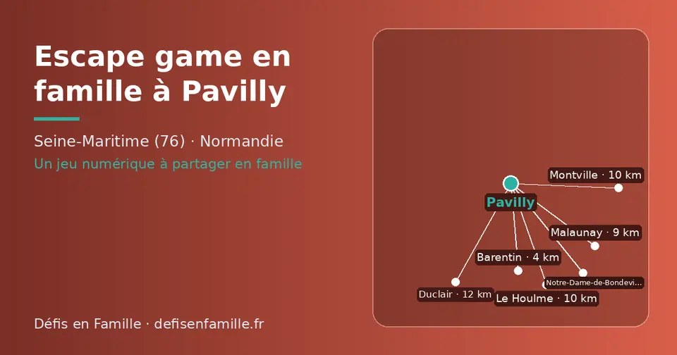 Carte schématique : Pavilly et les communes voisines présentées sur ce site (Barentin, Malaunay, Le Houlme, Montville, Duclair, Notre-Dame-de-Bondeville)
