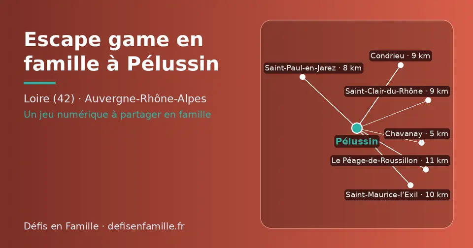Carte schématique : Pélussin et les communes voisines présentées sur ce site (Chavanay, Saint-Paul-en-Jarez, Saint-Clair-du-Rhône, Condrieu, Saint-Maurice-l’Exil, Le Péage-de-Roussillon)