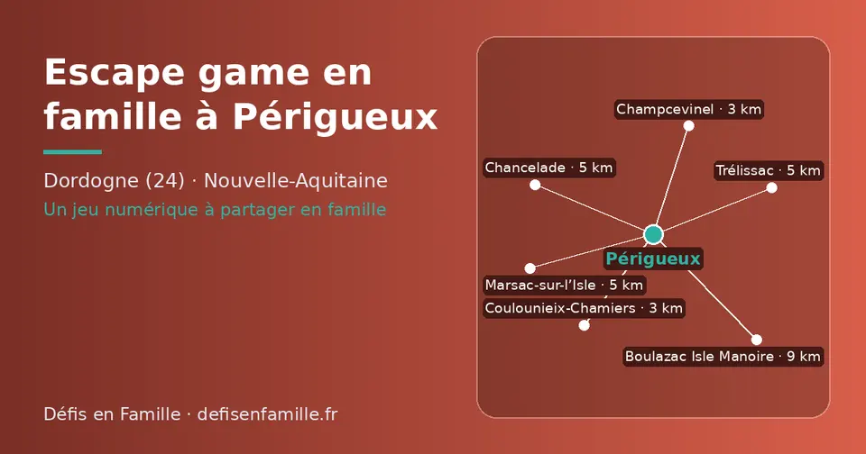 Carte schématique : Périgueux et les communes voisines présentées sur ce site (Champcevinel, Coulounieix-Chamiers, Chancelade, Marsac-sur-l’Isle, Trélissac, Boulazac Isle Manoire)
