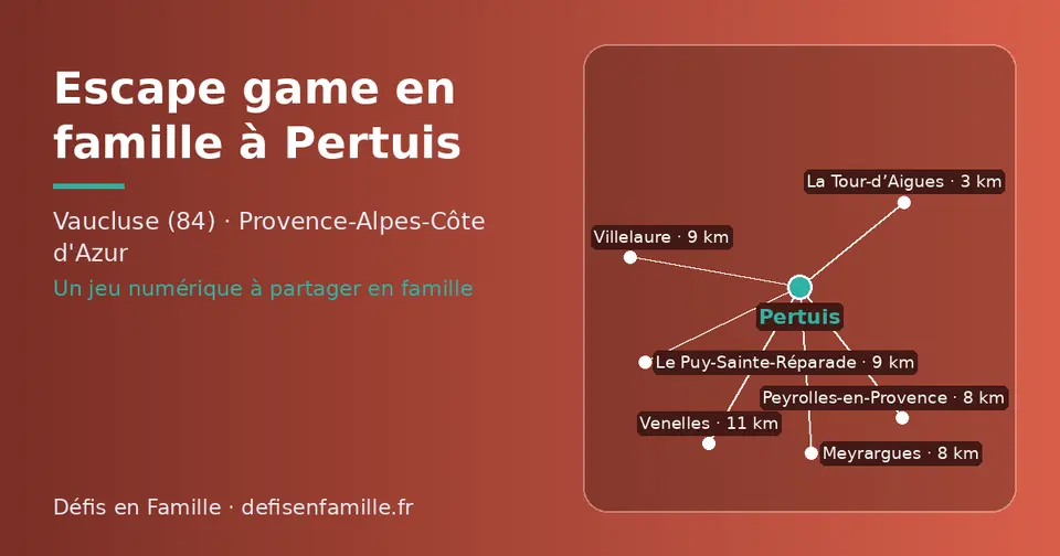 Carte schématique : Pertuis et les communes voisines présentées sur ce site (La Tour-d’Aigues, Meyrargues, Peyrolles-en-Provence, Le Puy-Sainte-Réparade, Villelaure, Venelles)