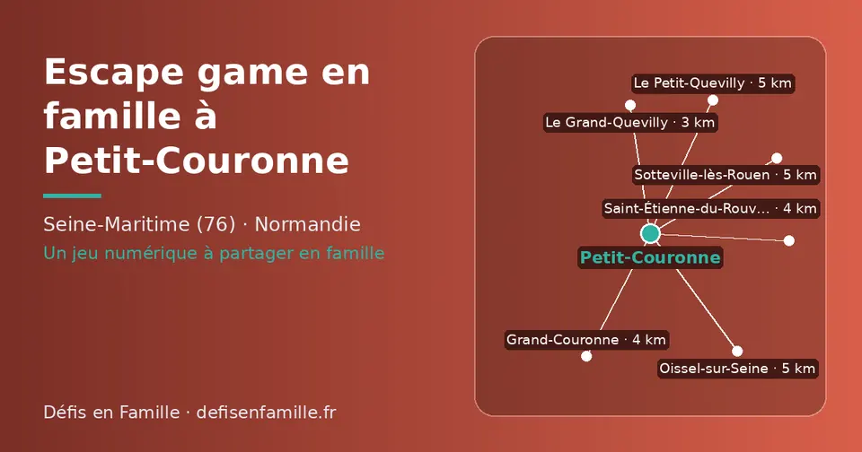 Carte schématique : Petit-Couronne et les communes voisines présentées sur ce site (Le Grand-Quevilly, Grand-Couronne, Saint-Étienne-du-Rouvray, Le Petit-Quevilly, Oissel-sur-Seine, Sotteville-lès-Rouen)