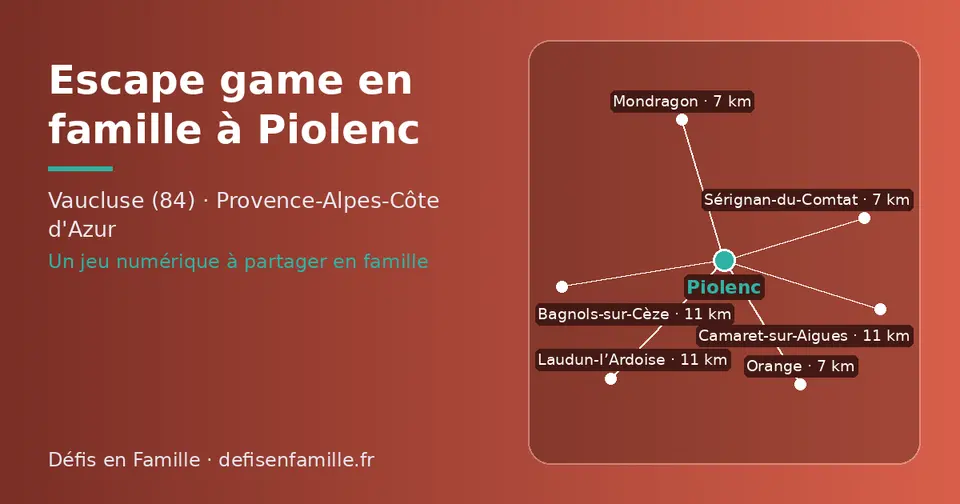 Carte schématique : Piolenc et les communes voisines présentées sur ce site (Orange, Mondragon, Sérignan-du-Comtat, Bagnols-sur-Cèze, Camaret-sur-Aigues, Laudun-l’Ardoise)