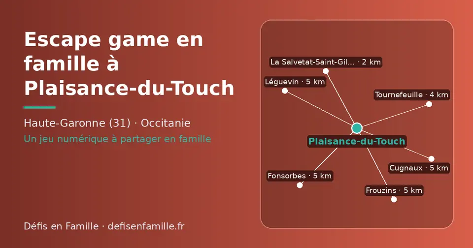 Carte schématique : Plaisance-du-Touch et les communes voisines présentées sur ce site (La Salvetat-Saint-Gilles, Tournefeuille, Fonsorbes, Frouzins, Léguevin, Cugnaux)