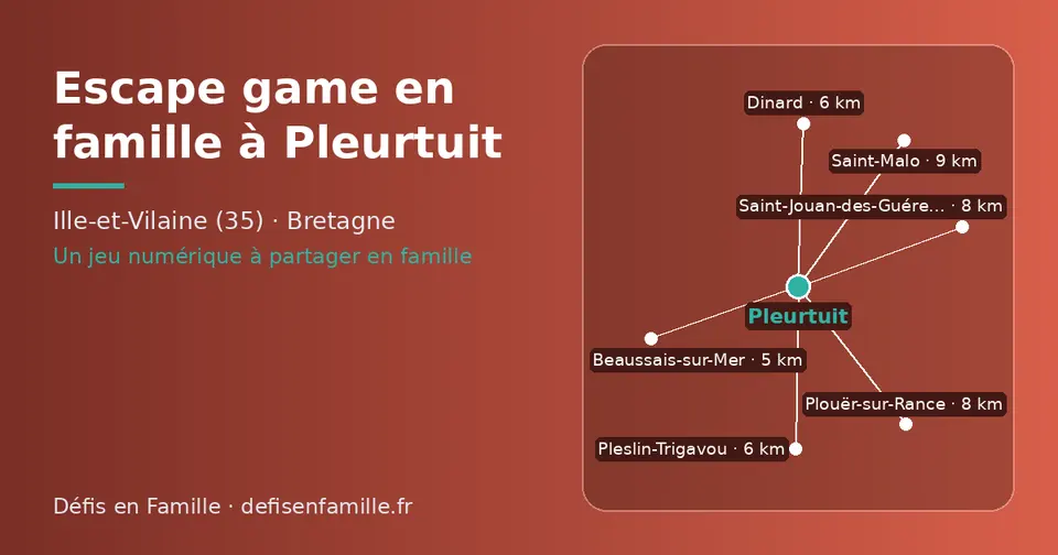 Carte schématique : Pleurtuit et les communes voisines présentées sur ce site (Beaussais-sur-Mer, Dinard, Pleslin-Trigavou, Plouër-sur-Rance, Saint-Jouan-des-Guérets, Saint-Malo)