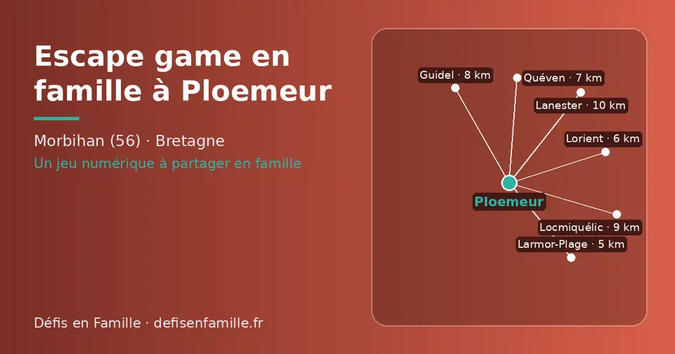 Carte schématique : Ploemeur et les communes voisines présentées sur ce site (Larmor-Plage, Lorient, Quéven, Guidel, Locmiquélic, Lanester)