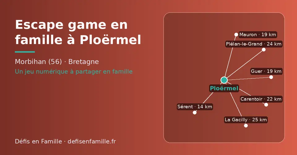 Carte schématique : Ploërmel et les communes voisines présentées sur ce site (Sérent, Guer, Mauron, Carentoir, Plélan-le-Grand, La Gacilly)