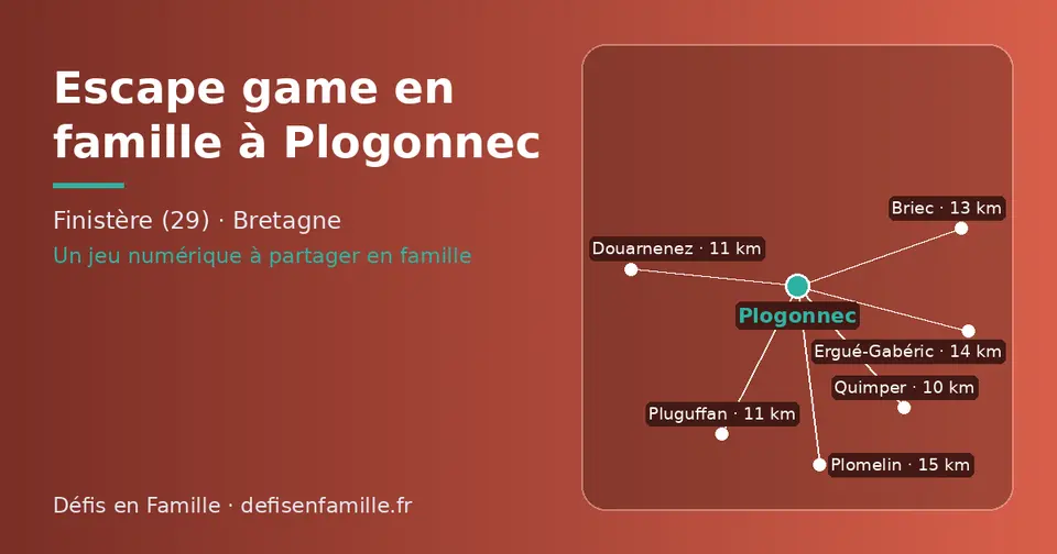 Carte schématique : Plogonnec et les communes voisines présentées sur ce site (Quimper, Douarnenez, Pluguffan, Briec, Ergué-Gabéric, Plomelin)
