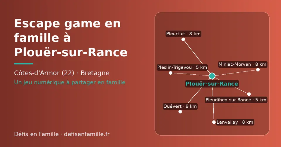 Carte schématique : Plouër-sur-Rance et les communes voisines présentées sur ce site (Pleudihen-sur-Rance, Pleslin-Trigavou, Pleurtuit, Lanvallay, Miniac-Morvan, Quévert)