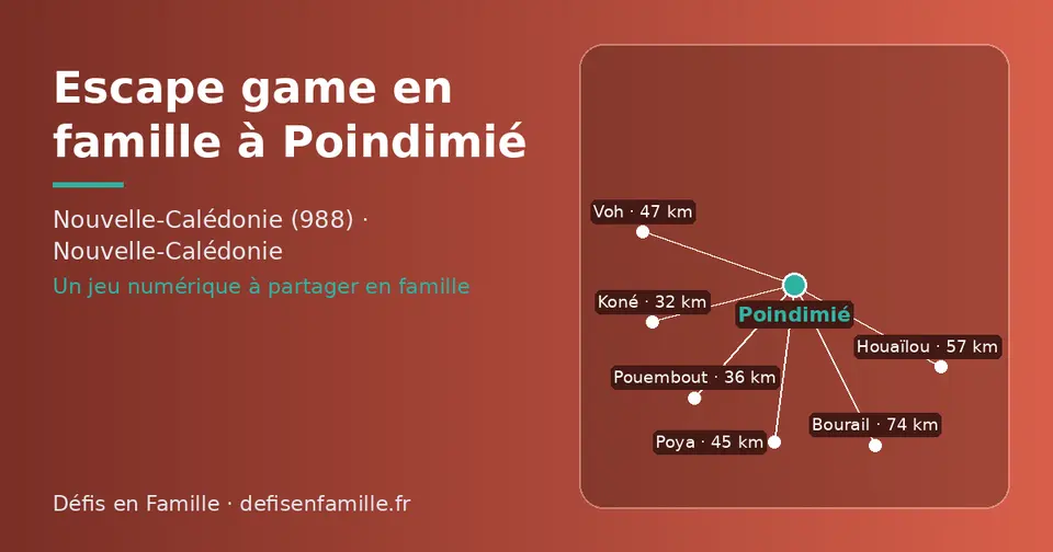 Carte schématique : Poindimié et les communes voisines présentées sur ce site (Koné, Pouembout, Poya, Voh, Houaïlou, Bourail)