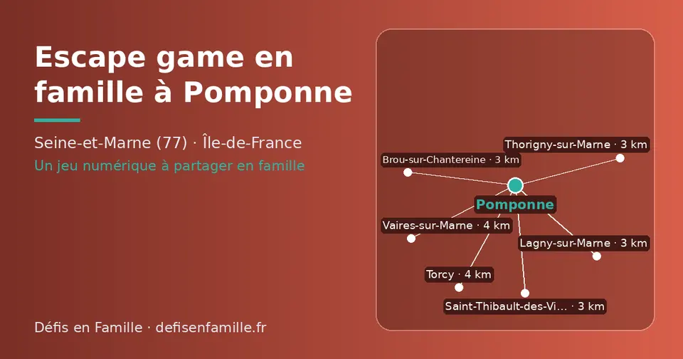 Carte schématique : Pomponne et les communes voisines présentées sur ce site (Thorigny-sur-Marne, Lagny-sur-Marne, Saint-Thibault-des-Vignes, Brou-sur-Chantereine, Vaires-sur-Marne, Torcy)