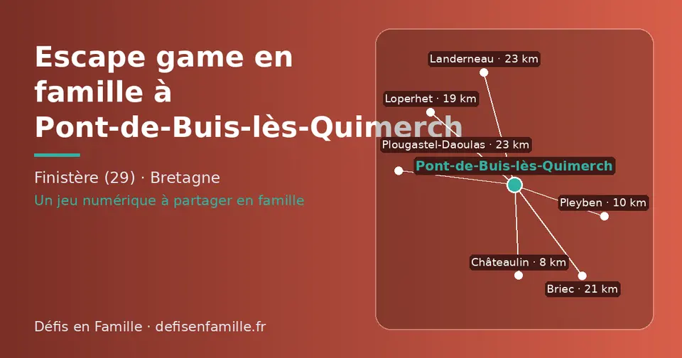 Carte schématique : Pont-de-Buis-lès-Quimerch et les communes voisines présentées sur ce site (Châteaulin, Pleyben, Loperhet, Briec, Landerneau, Plougastel-Daoulas)