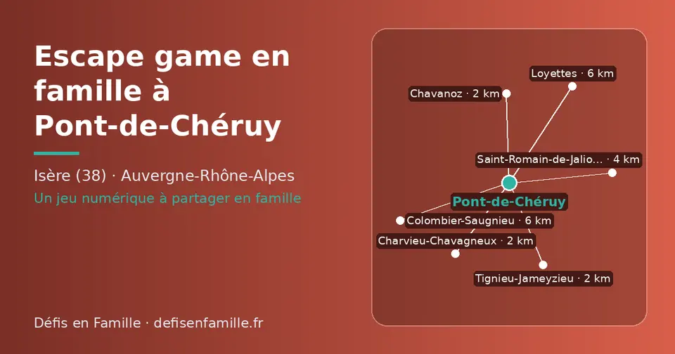Carte schématique : Pont-de-Chéruy et les communes voisines présentées sur ce site (Charvieu-Chavagneux, Tignieu-Jameyzieu, Chavanoz, Saint-Romain-de-Jalionas, Loyettes, Colombier-Saugnieu)