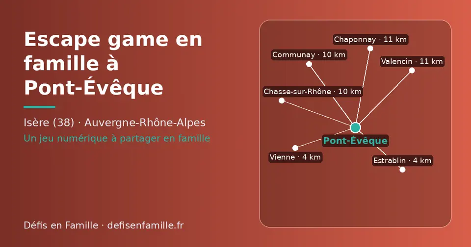 Carte schématique : Pont-Évêque et les communes voisines présentées sur ce site (Vienne, Estrablin, Communay, Chasse-sur-Rhône, Valencin, Chaponnay)