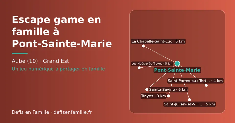 Carte schématique : Pont-Sainte-Marie et les communes voisines présentées sur ce site (Troyes, Saint-Parres-aux-Tertres, Les Noës-près-Troyes, La Chapelle-Saint-Luc, Saint-Julien-les-Villas, Sainte-Savine)