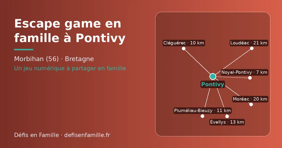Carte schématique : Pontivy et les communes voisines présentées sur ce site (Noyal-Pontivy, Cléguérec, Pluméliau-Bieuzy, Évellys, Moréac, Loudéac)