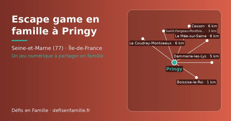 Carte schématique : Pringy et les communes voisines présentées sur ce site (Boissise-le-Roi, Saint-Fargeau-Ponthierry, Dammarie-les-Lys, Le Coudray-Montceaux, Le Mée-sur-Seine, Cesson)