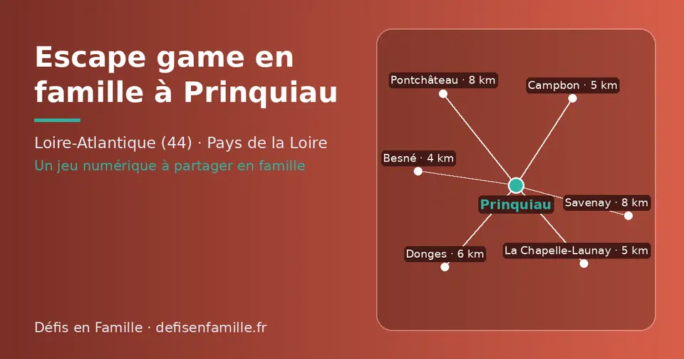 Carte schématique : Prinquiau et les communes voisines présentées sur ce site (Besné, La Chapelle-Launay, Campbon, Donges, Pontchâteau, Savenay)