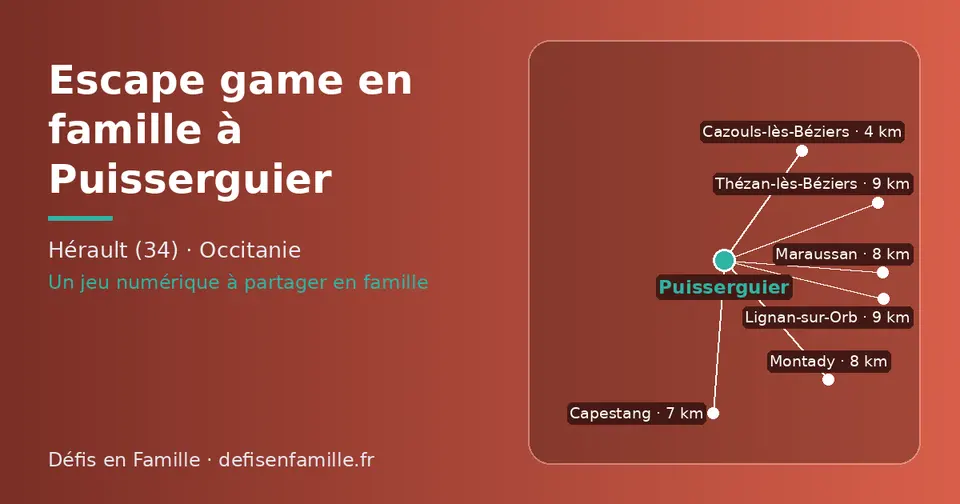 Carte schématique : Puisserguier et les communes voisines présentées sur ce site (Cazouls-lès-Béziers, Capestang, Montady, Maraussan, Thézan-lès-Béziers, Lignan-sur-Orb)