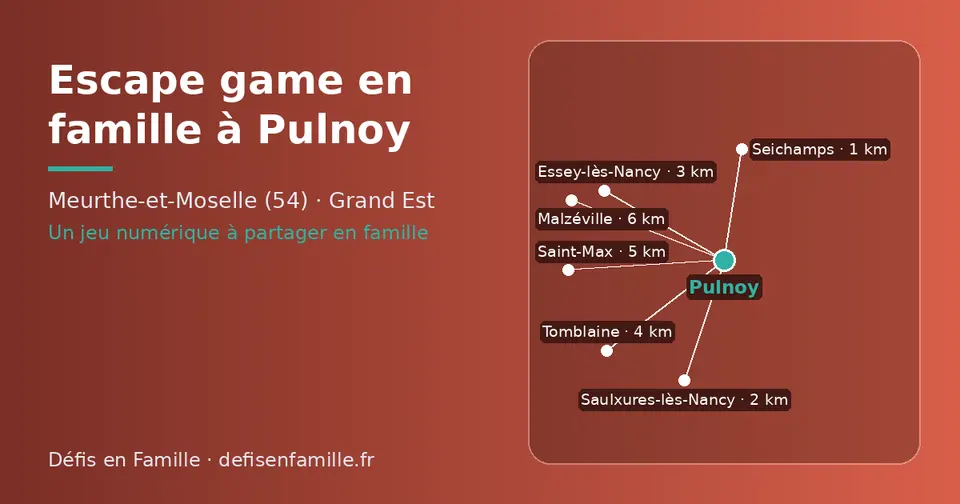 Carte schématique : Pulnoy et les communes voisines présentées sur ce site (Seichamps, Saulxures-lès-Nancy, Essey-lès-Nancy, Tomblaine, Saint-Max, Malzéville)