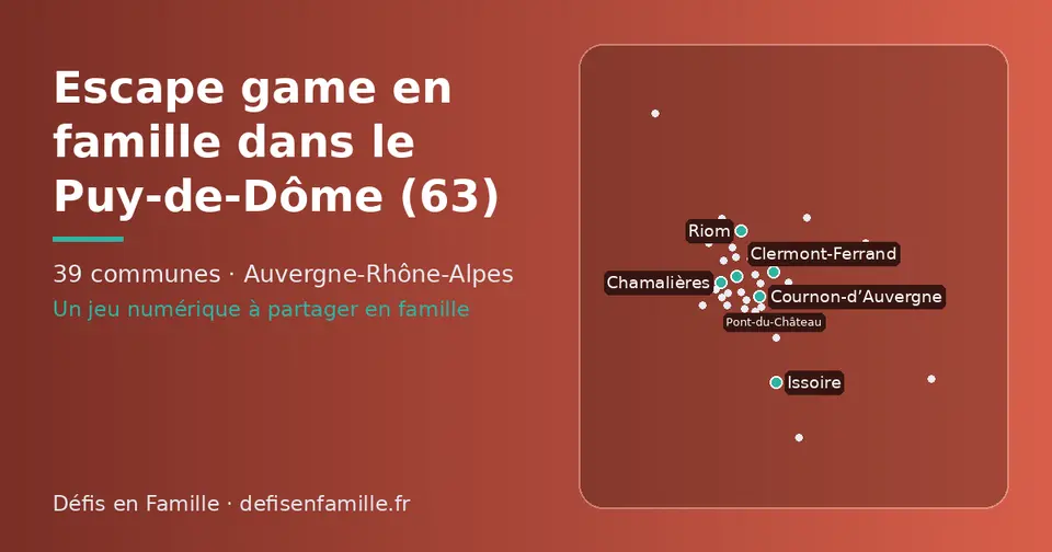 Carte schématique des 39 communes du Puy-de-Dôme présentées sur ce site